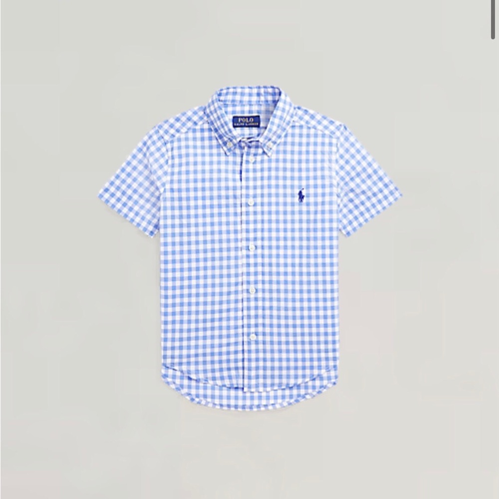 Ralph Lauren Kids Blue and White Plaid Button-Down Shirt